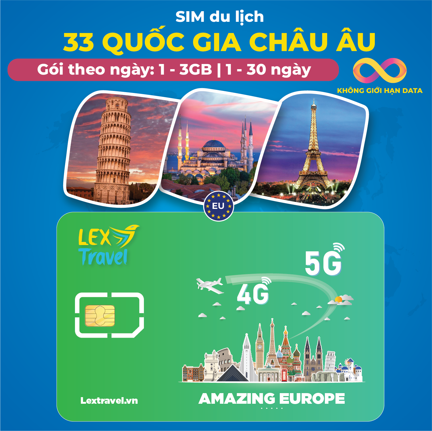 SIM Châu Âu 33 Nước - Thổ Nhĩ Kỳ - Gói Cố Định