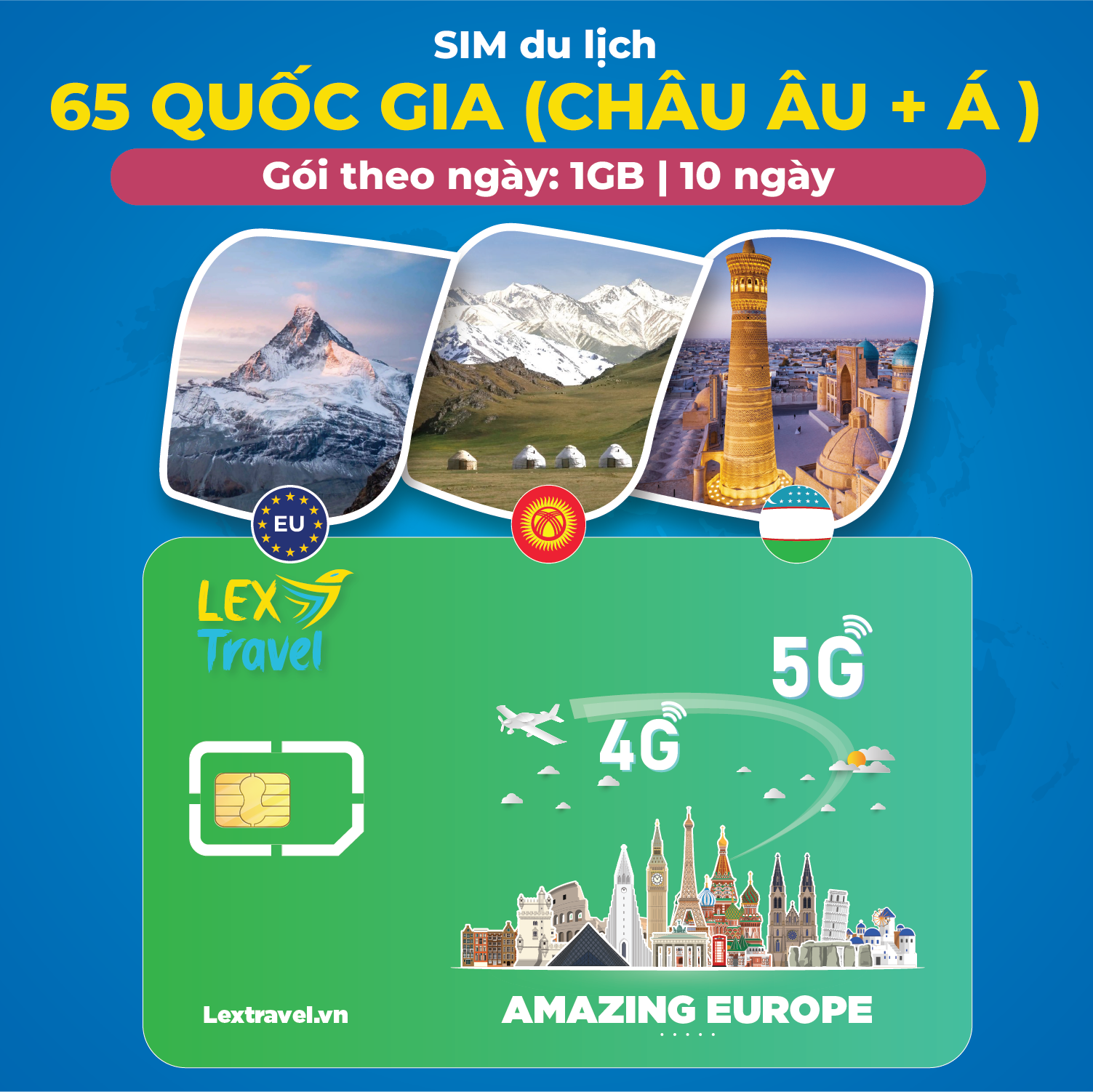 Sim Châu Âu 65 Nước - Gói Theo Ngày