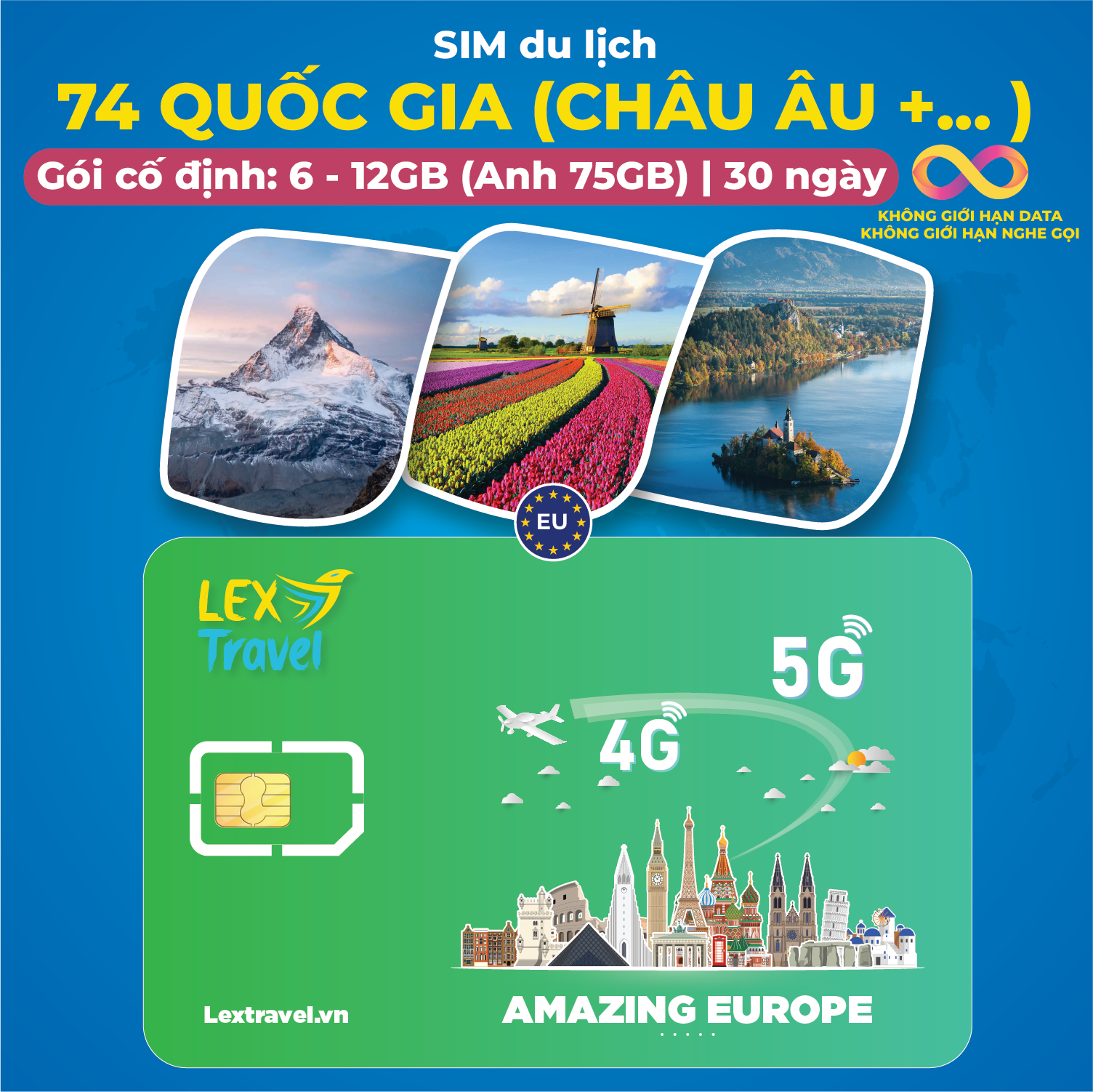 Sim Châu Âu Three UK - Gói Cố Định