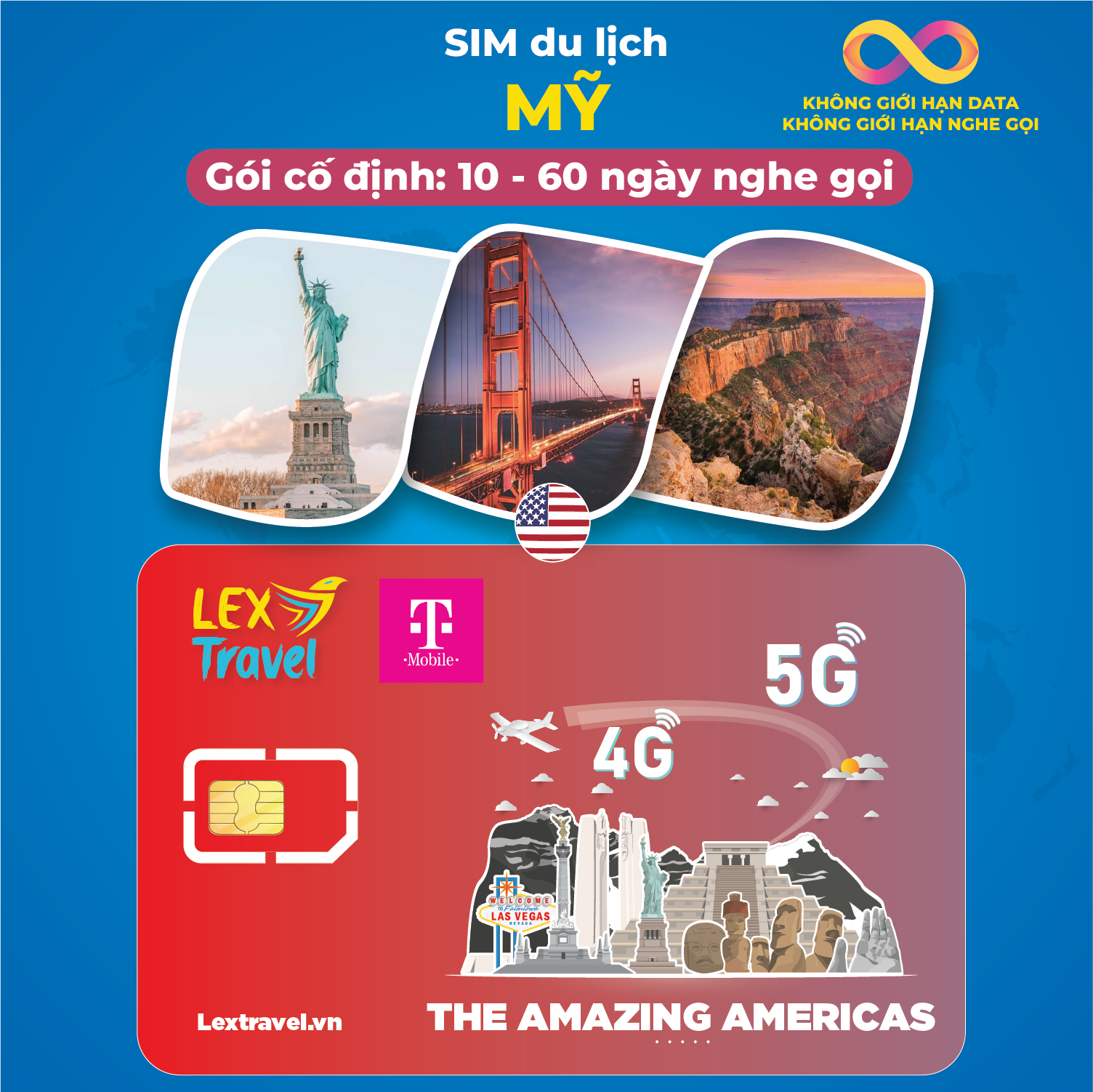 Sim Mỹ (T-Mobile, Nghe Gọi) - Gói Cố Định