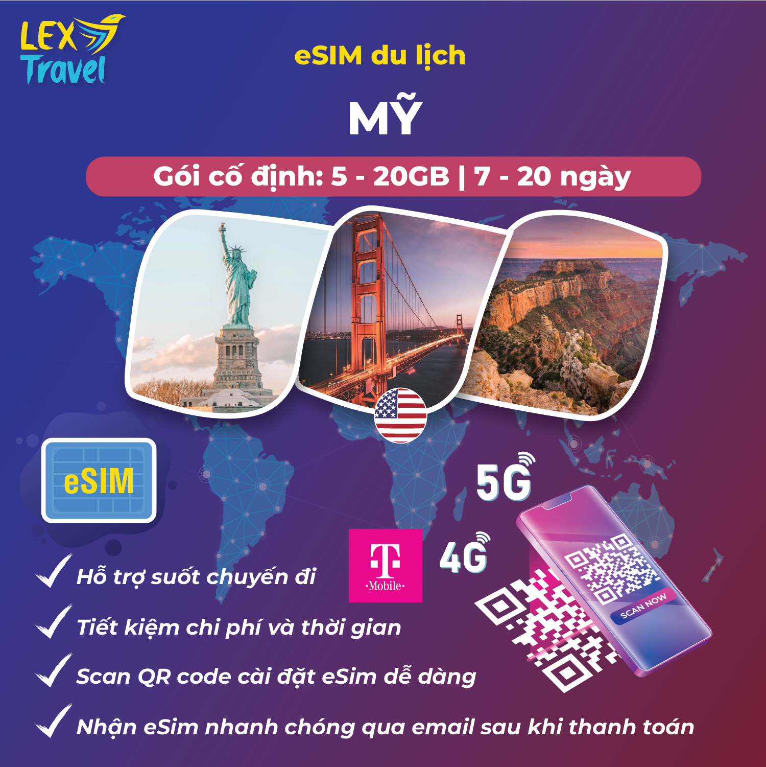eSIM du lịch Mỹ: Gói cố định (chỉ có data)